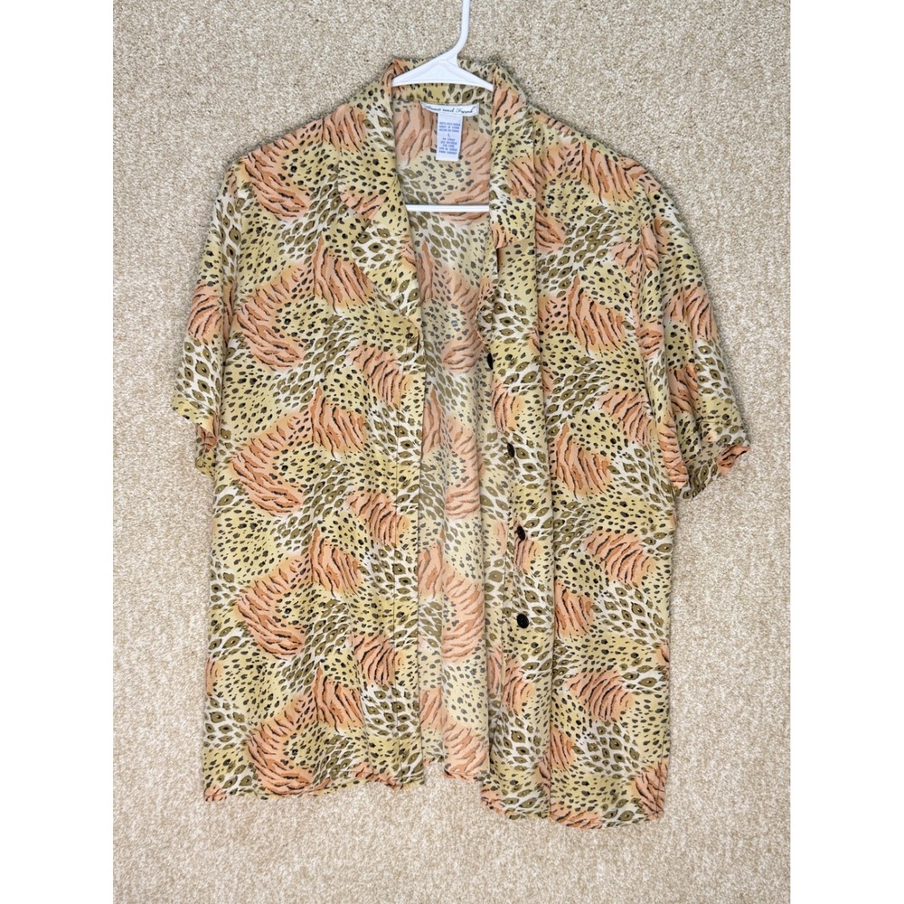 Vintage 90s Anna and Frank 100% Silk Camp Shirt Animal Print Safari Blouse